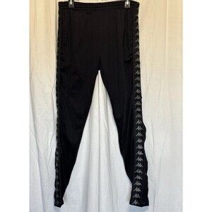 Kappa Track Pants Mens Medium Black 222 Banda Omini Tape Logo Side Stripe Sport